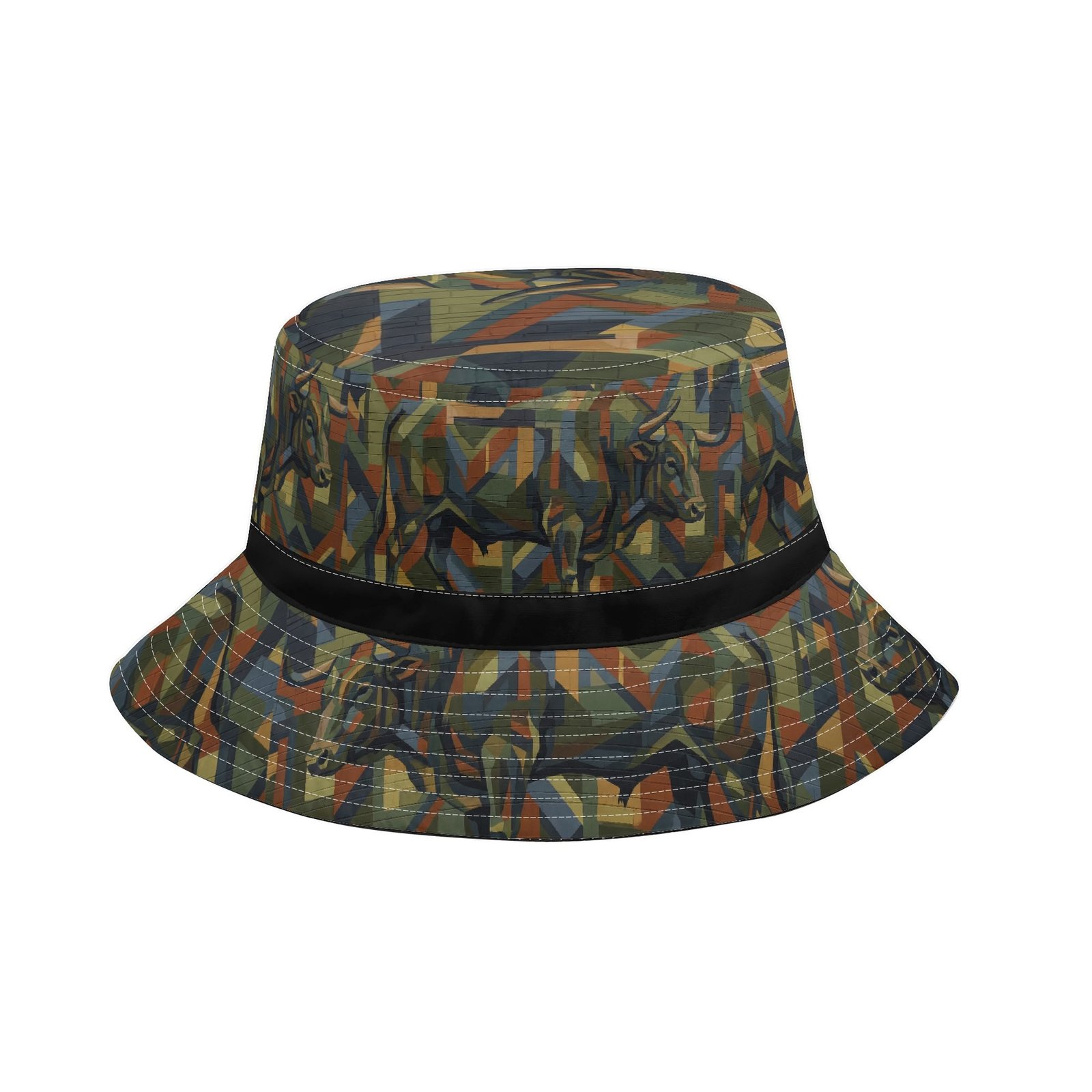 Bucket Hat | Earth-Tone Geometric Streetwear Hat |  Zebellz Earthbound Taurus Camo Collection | Intuitive "Hidden Bull" - Image 2