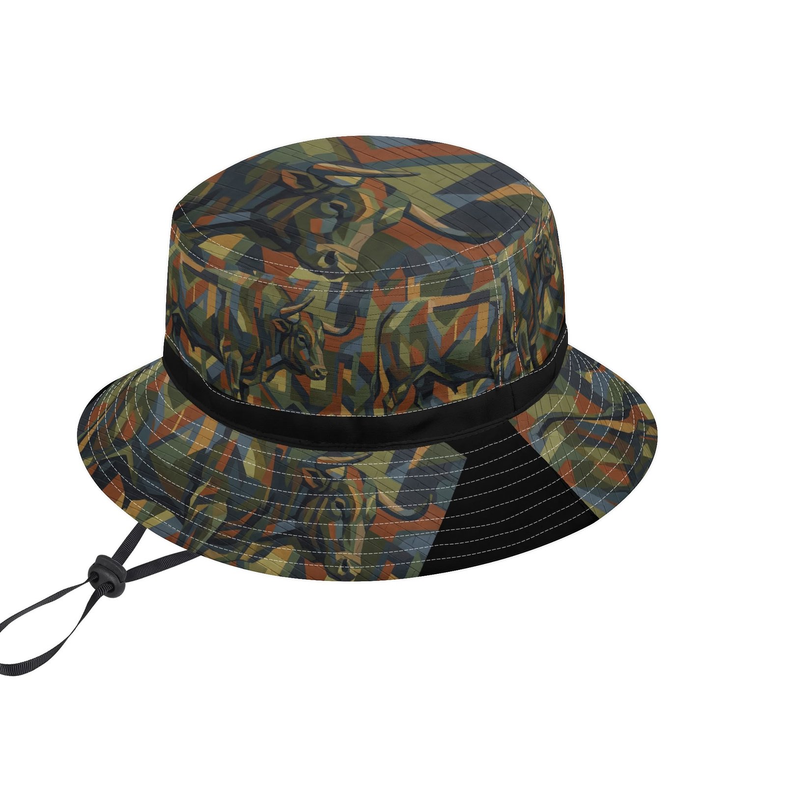 Bucket Hat | Earth-Tone Geometric Streetwear Hat |  Zebellz Earthbound Taurus Camo Collection | Intuitive "Hidden Bull" - Image 3