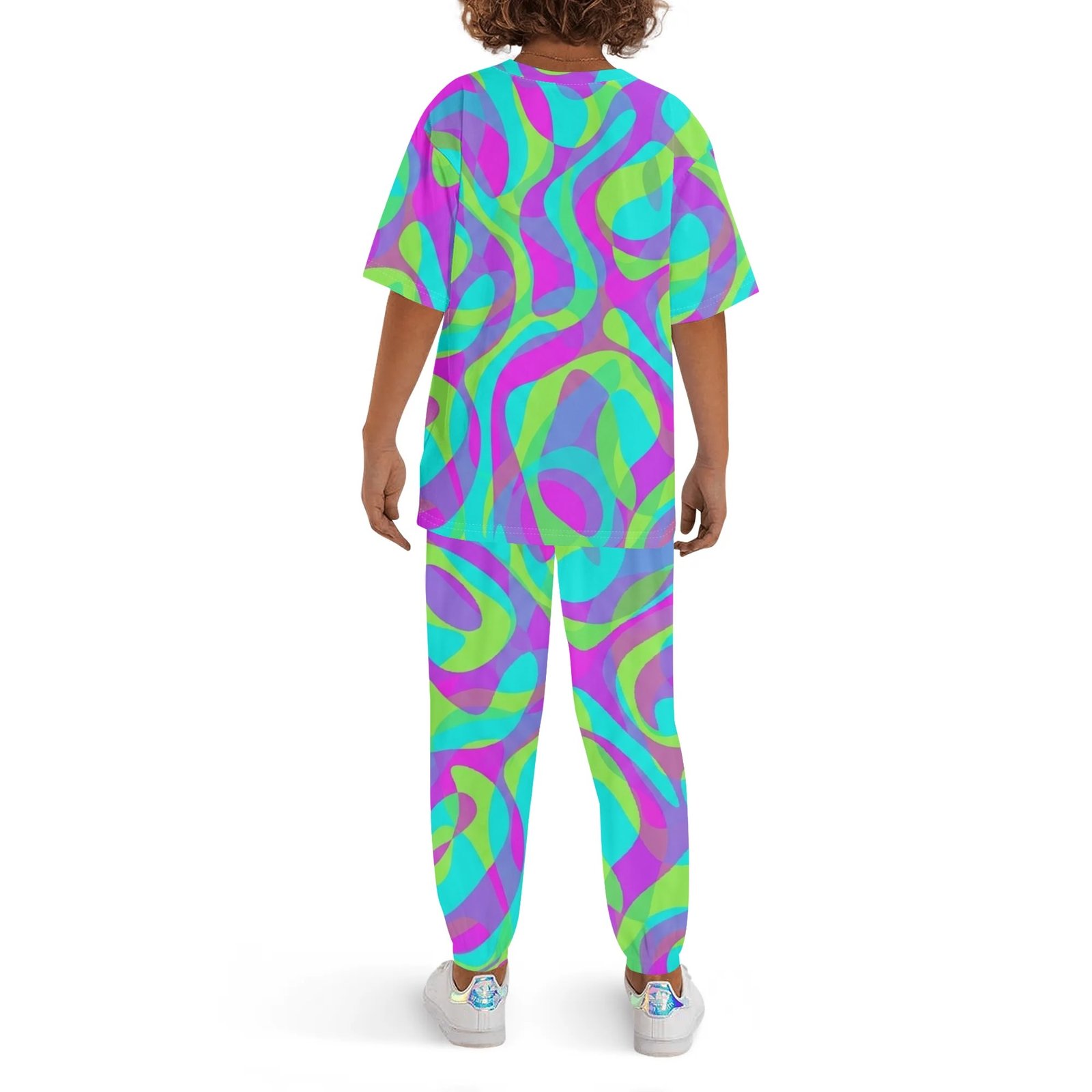 Zebellz Galactic Prism: Youth Multi-Color Spectrum Pajama Set | Children's Short Sleeve Shirt & Long Pants Loungewear | Premium 400g Weight | Sizes XS-XL - Image 2
