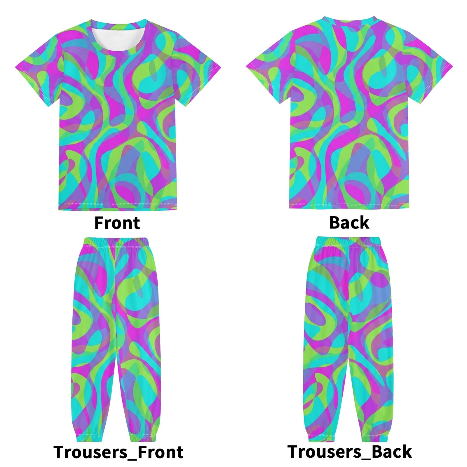 Zebellz Galactic Prism: Youth Multi-Color Spectrum Pajama Set | Children's Short Sleeve Shirt & Long Pants Loungewear | Premium 400g Weight | Sizes XS-XL - Image 5