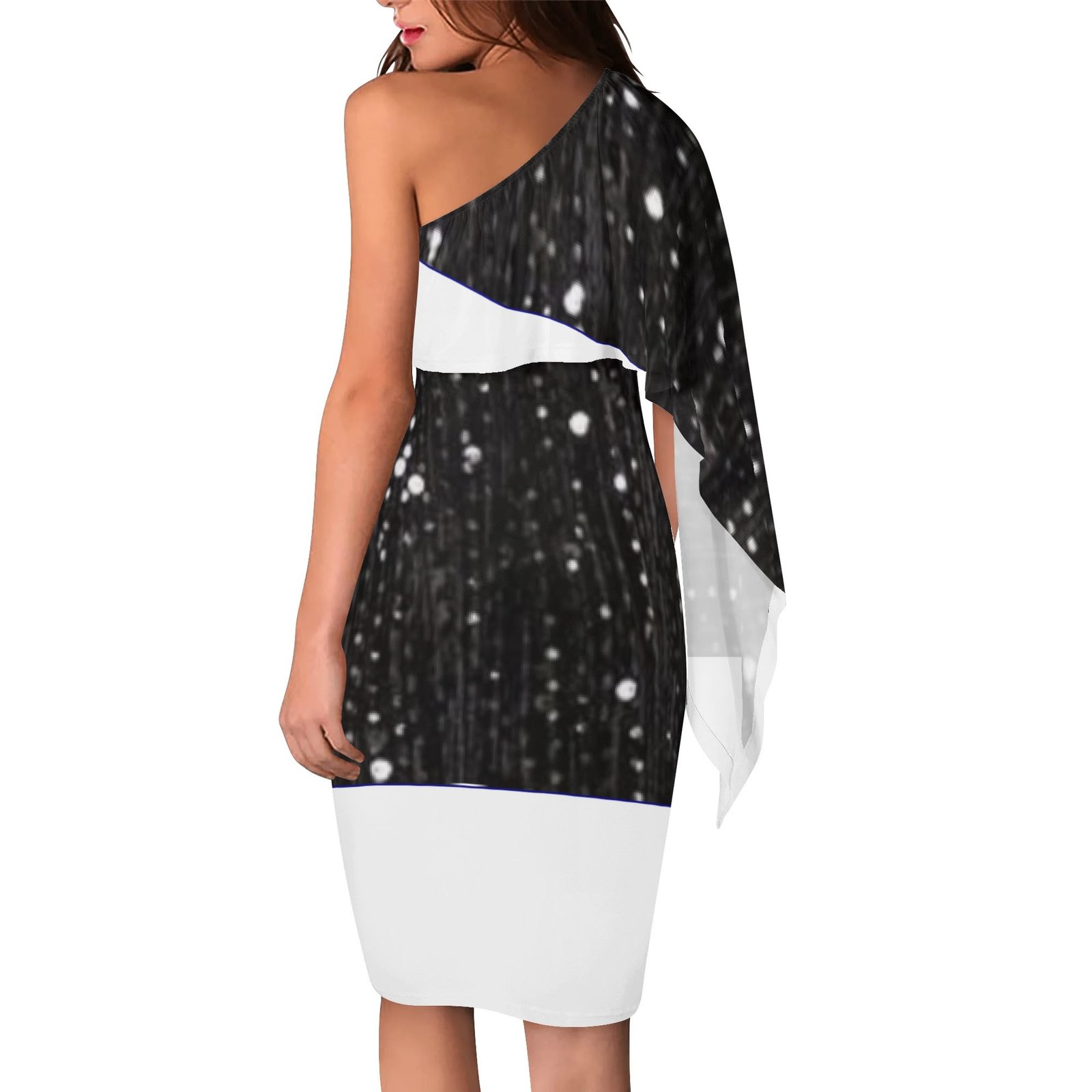 Zebellz Infinite Void: Star-Field Women's One Shoulder Formal Dress | Black Galaxy Celestial Midi Dress | Midnight Sky Party & Club Wear - Image 2