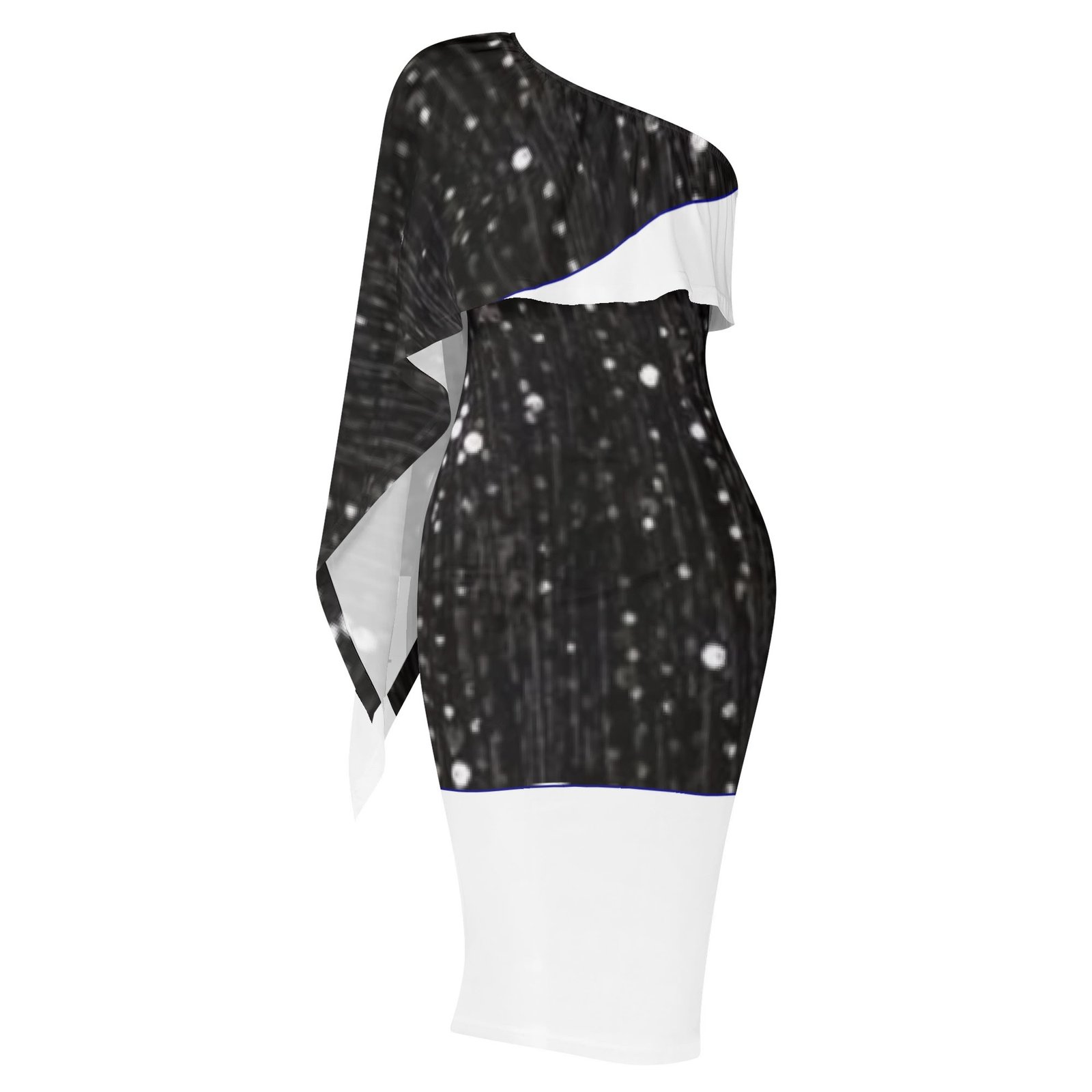 Zebellz Infinite Void: Star-Field Women's One Shoulder Formal Dress | Black Galaxy Celestial Midi Dress | Midnight Sky Party & Club Wear - Image 3