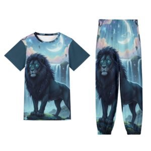 Zebellz Blue Leo Collection: Midnight Leo Unisex AOP Short Sleeve Blouse & Pants Sports Set | Sizes XS-5XL | Zodiac Streetwear