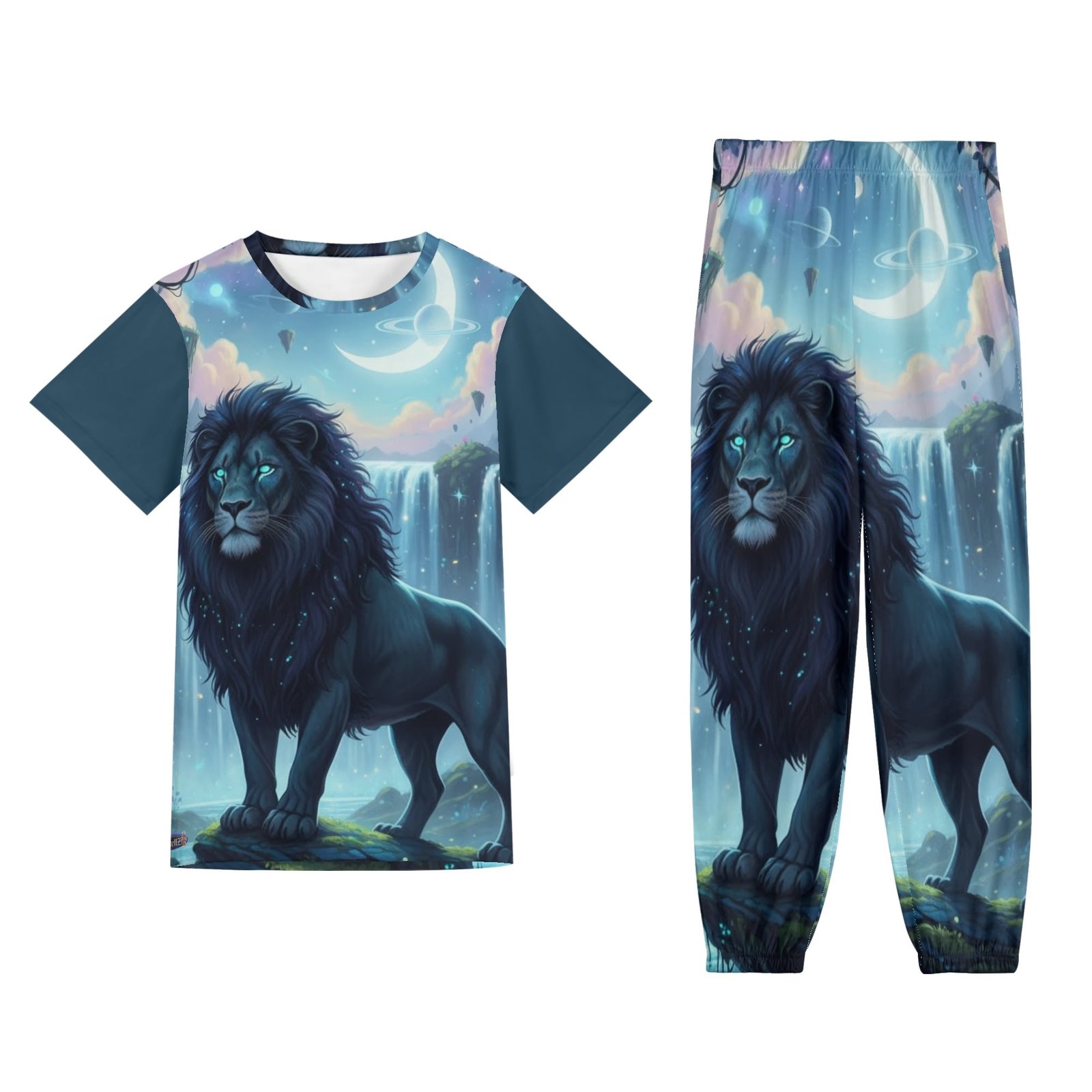 Zebellz Blue Leo Collection: Midnight Leo Unisex AOP Short Sleeve Blouse & Pants Sports Set | Sizes XS-5XL | Zodiac Streetwear