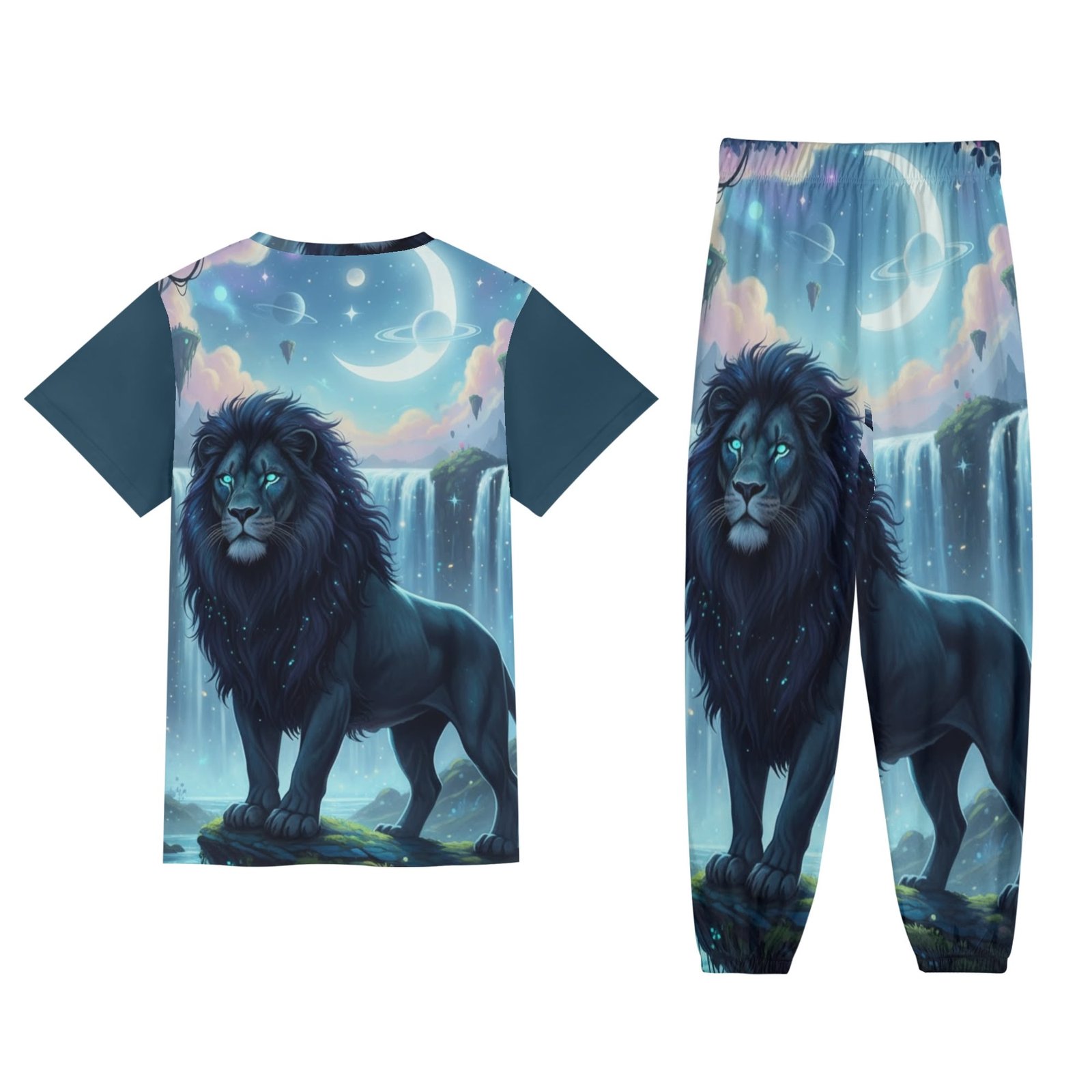 Zebellz Blue Leo Collection: Midnight Leo Unisex AOP Short Sleeve Blouse & Pants Sports Set | Sizes XS-5XL | Zodiac Streetwear - Image 2