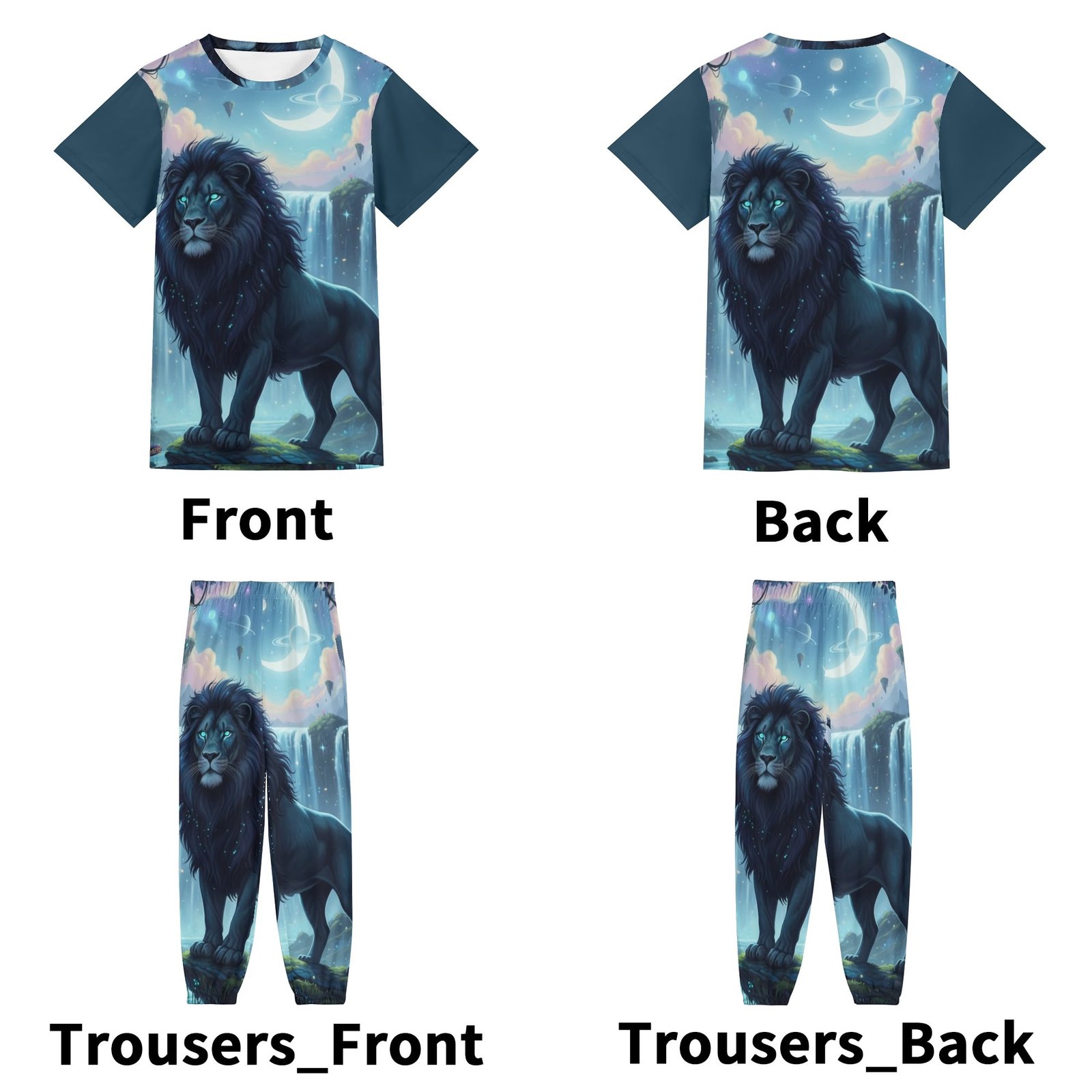 Zebellz Blue Leo Collection: Midnight Leo Unisex AOP Short Sleeve Blouse & Pants Sports Set | Sizes XS-5XL | Zodiac Streetwear - Image 3