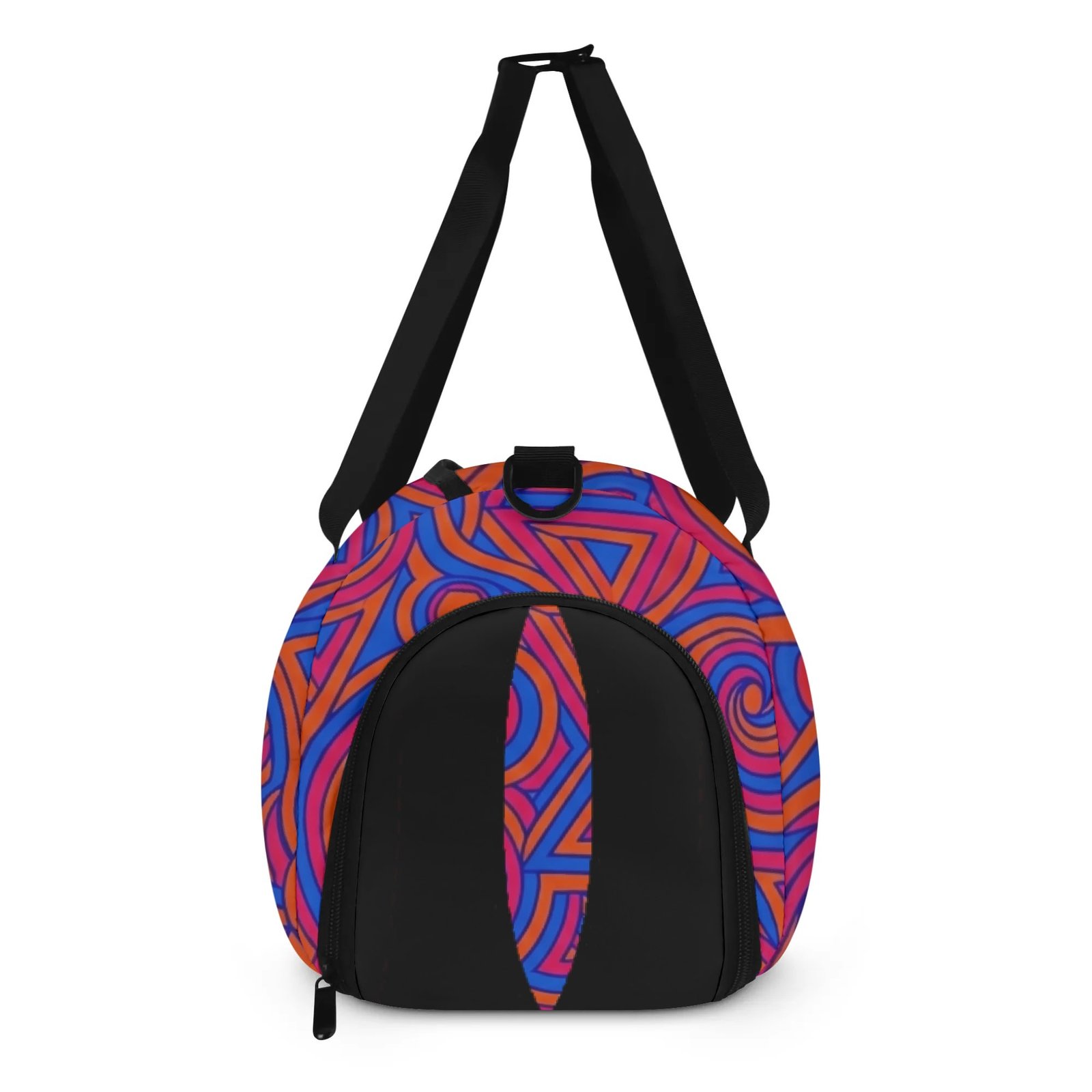 Zebellz Celestial Synergy: Solar Orbit Unisex AOP Sports Duffle Bag | Orange & Blue Geometric Gym Bag | 18" Travel Luggage with Shoe Compartment - Image 5