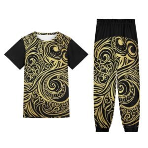 Zebellz Cosmic Horizon: Stellar Drift Unisex AOP Short Sleeve Blouse & Pants Sports Set | Premium Heavyweight 630g | Inclusive Sizes XS-5XL