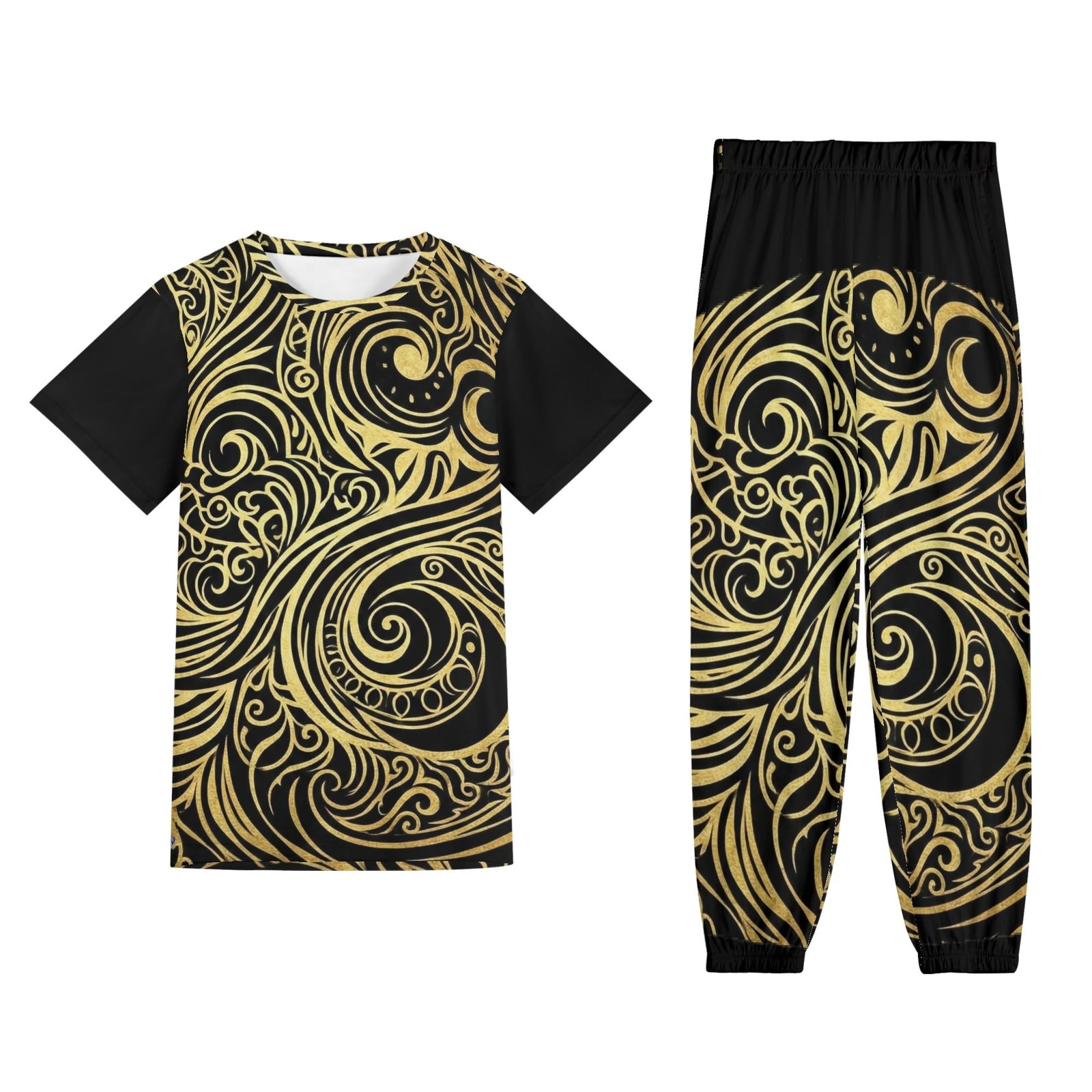 Zebellz Cosmic Horizon: Stellar Drift Unisex AOP Short Sleeve Blouse & Pants Sports Set | Premium Heavyweight 630g | Inclusive Sizes XS-5XL