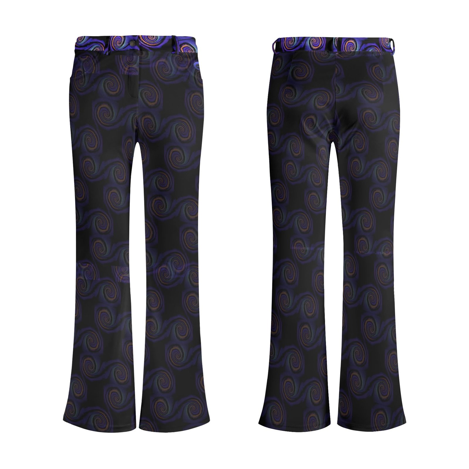 Zebellz Black Hole Collection: Women’s Elegant Print Flare Pants | High-Detail Back Graphic | 100% Premium Polyester | 2 Front Pockets - Image 3