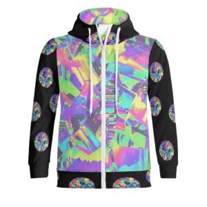 Zebellz Galactic Prism: Multi-Color Spectrum Adult Full Zip Turtleneck Hoodie | High Collar Streetwear | Premium Cotton Blend | S-5XL