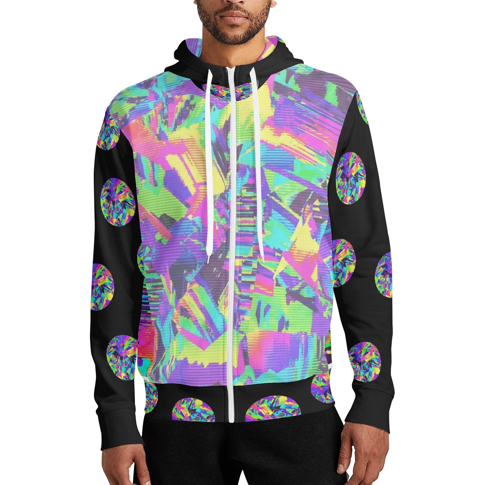 Zebellz Galactic Prism: Multi-Color Spectrum Adult Full Zip Turtleneck Hoodie | High Collar Streetwear | Premium Cotton Blend | S-5XL - Image 3