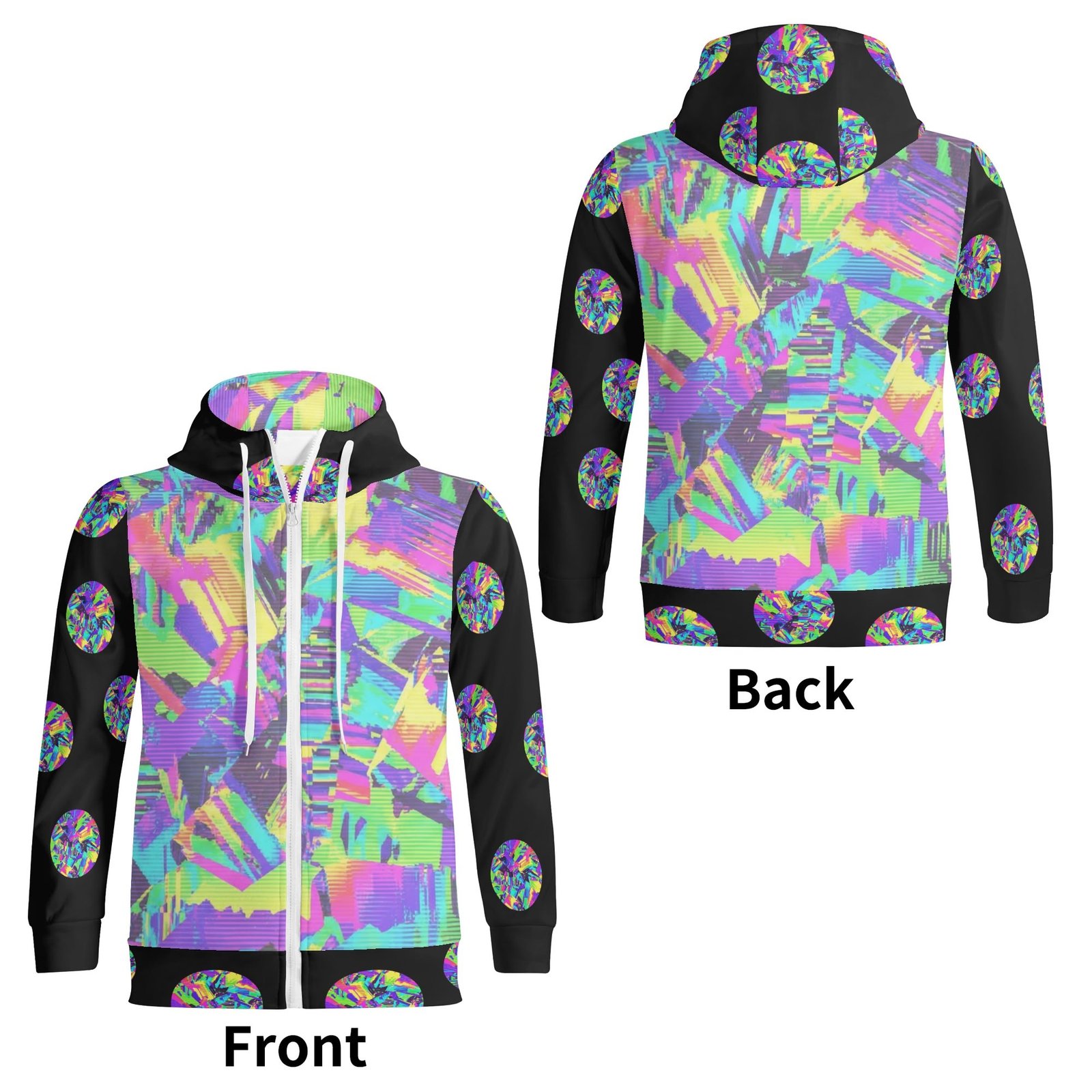 Zebellz Galactic Prism: Multi-Color Spectrum Adult Full Zip Turtleneck Hoodie | High Collar Streetwear | Premium Cotton Blend | S-5XL - Image 5