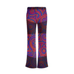 Zebellz Celestial Synergy: Solar Orbit Women's Elegant Flare Pants | Orange & Blue Geometric Trousers | 100% Premium Polyester | 2 Front Pockets