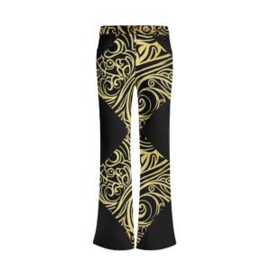 Zebellz Cosmic Horizon: Stellar Drift Black & Gold Women's Elegant Flare Pants | Premium 100% Polyester | 2 Front Pockets | Tummy Control Trousers