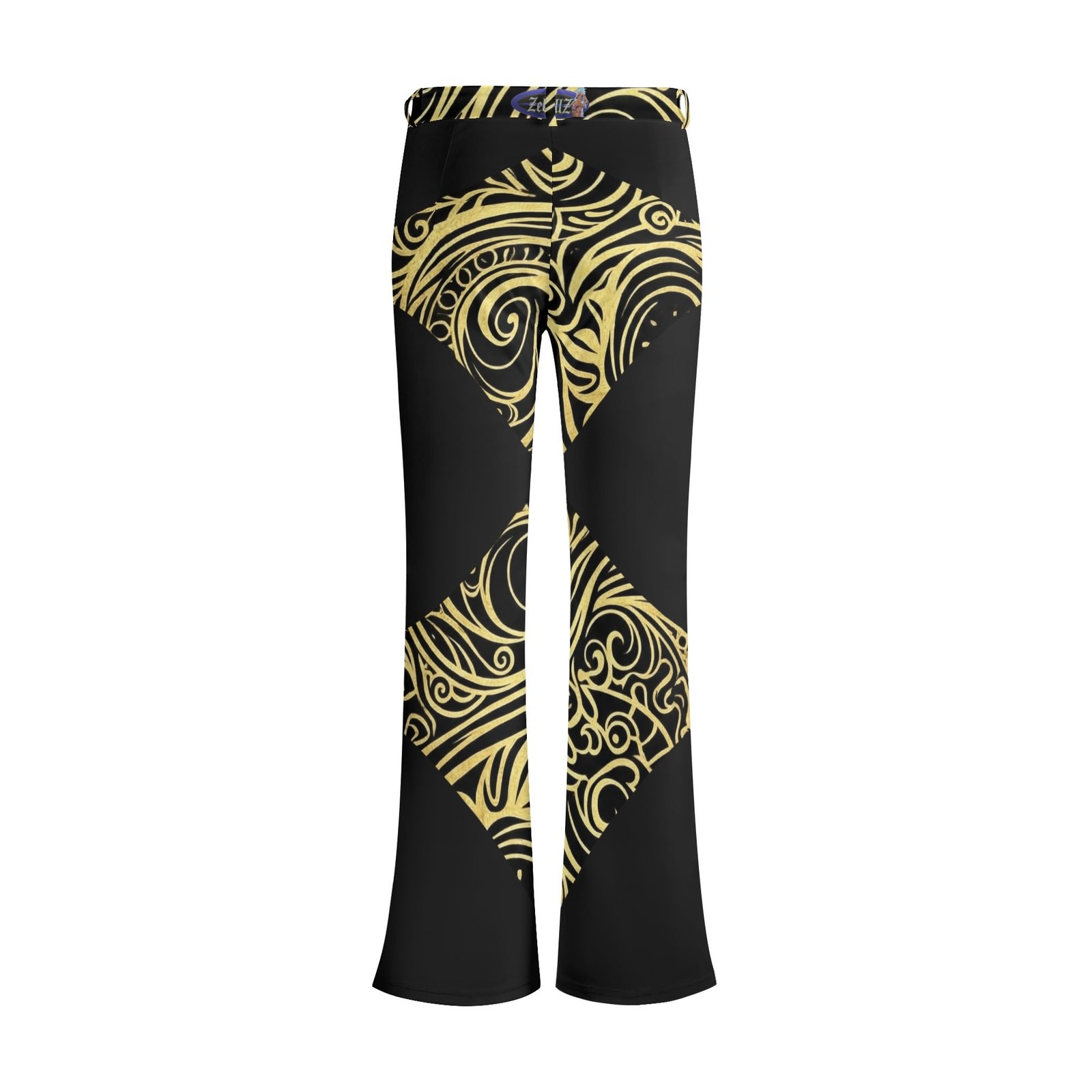 Zebellz Cosmic Horizon: Stellar Drift Black & Gold Women's Elegant Flare Pants | Premium 100% Polyester | 2 Front Pockets | Tummy Control Trousers - Image 2