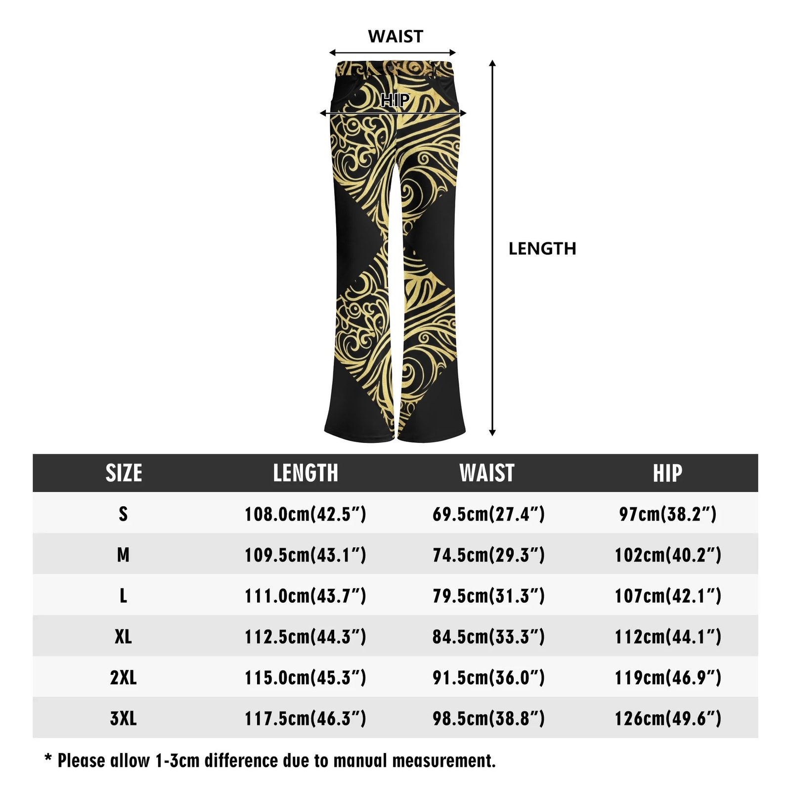 Zebellz Cosmic Horizon: Stellar Drift Black & Gold Women's Elegant Flare Pants | Premium 100% Polyester | 2 Front Pockets | Tummy Control Trousers - Image 4