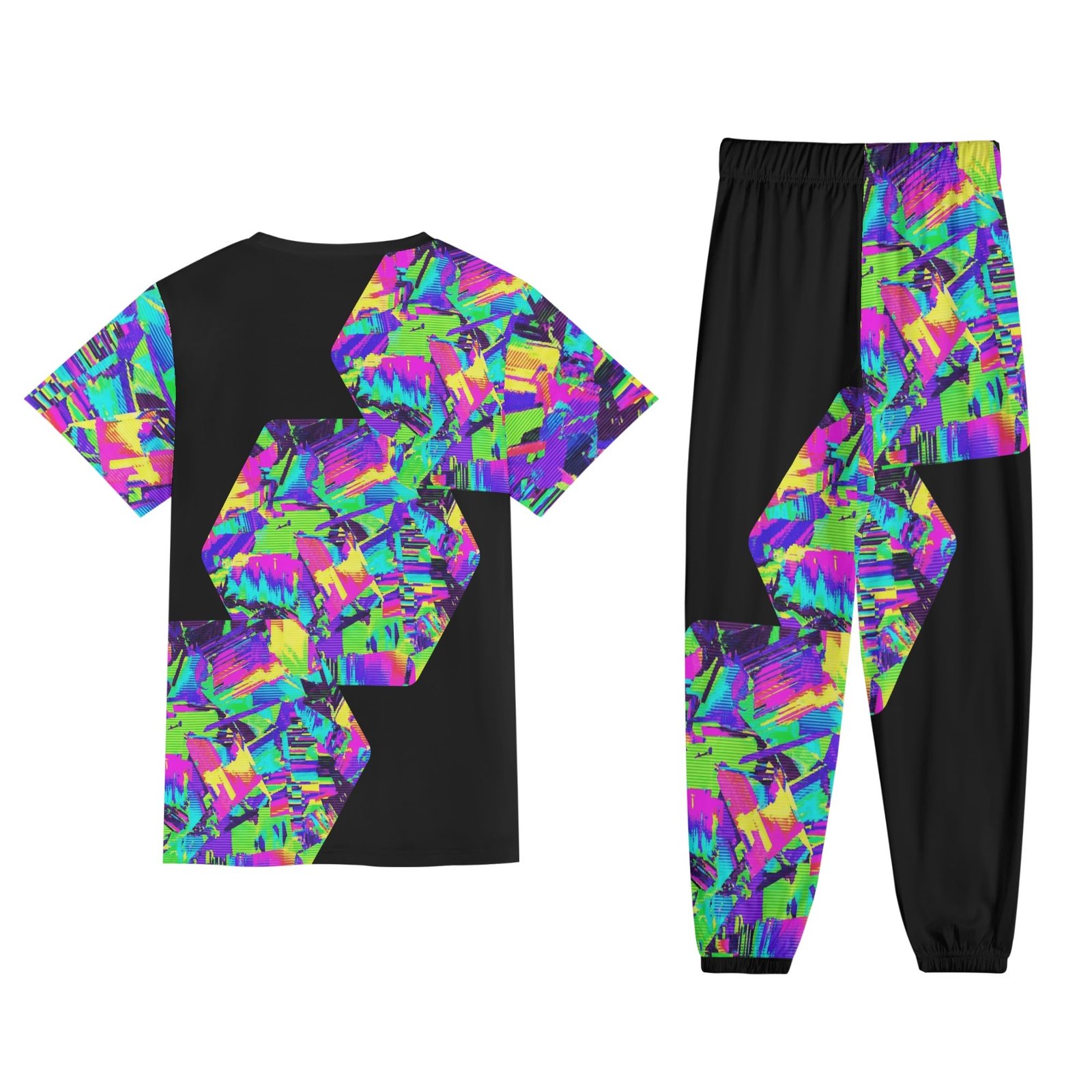 Zebellz Galactic Prism: Multi-Color Spectrum Unisex AOP Short Sleeve Blouse & Pants Sports Set | Premium Heavyweight 630g | S-5XL - Image 2