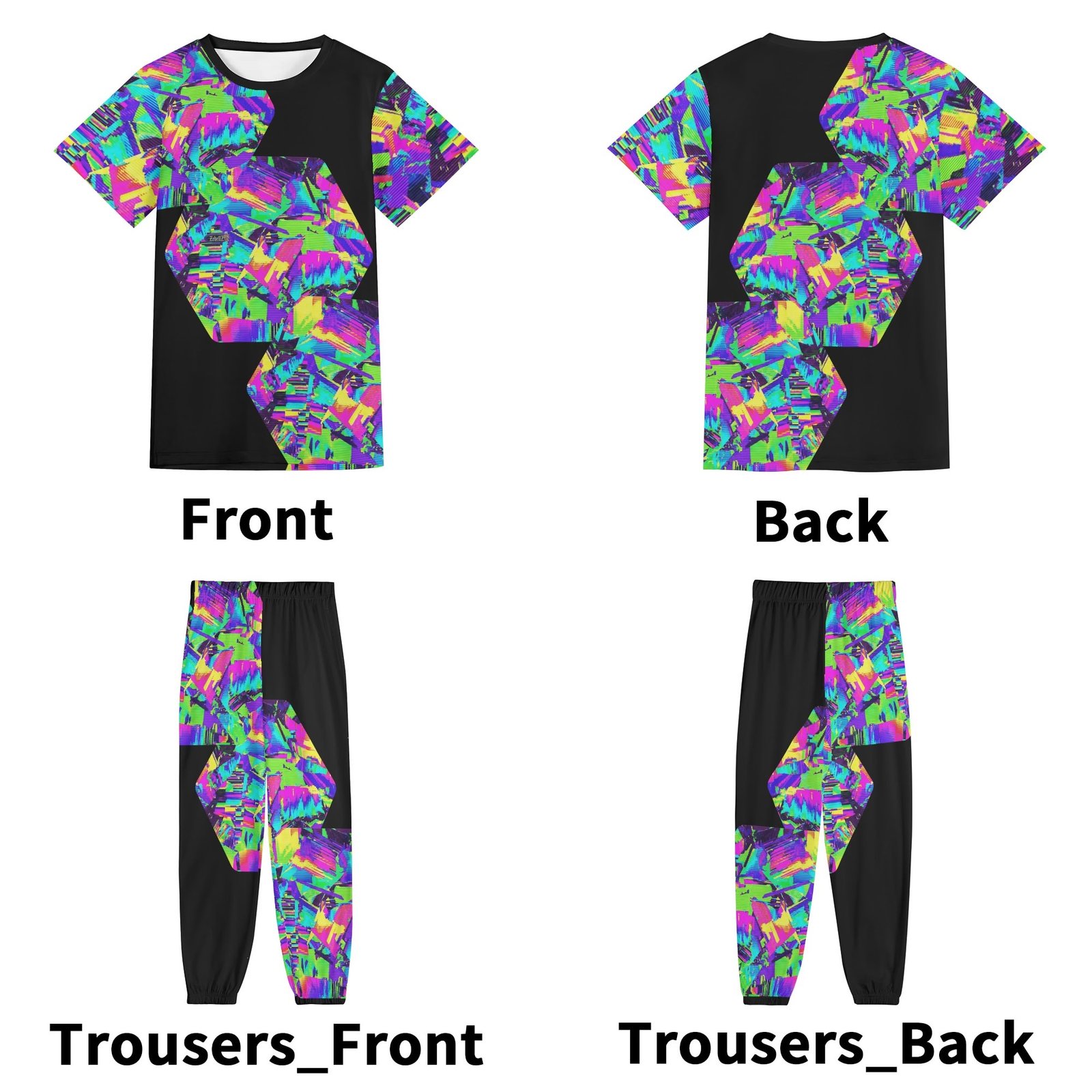 Zebellz Galactic Prism: Multi-Color Spectrum Unisex AOP Short Sleeve Blouse & Pants Sports Set | Premium Heavyweight 630g | S-5XL - Image 3