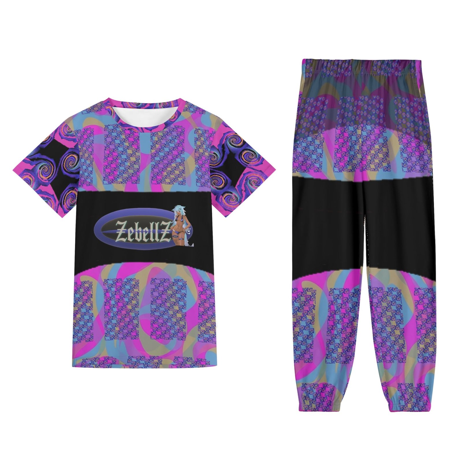 Zebellz True Imaging Legacy: Signature Brand Logo Unisex AOP Short Sleeve Blouse & Pants Sports Set | Premium Heavyweight 630g | S-5XL
