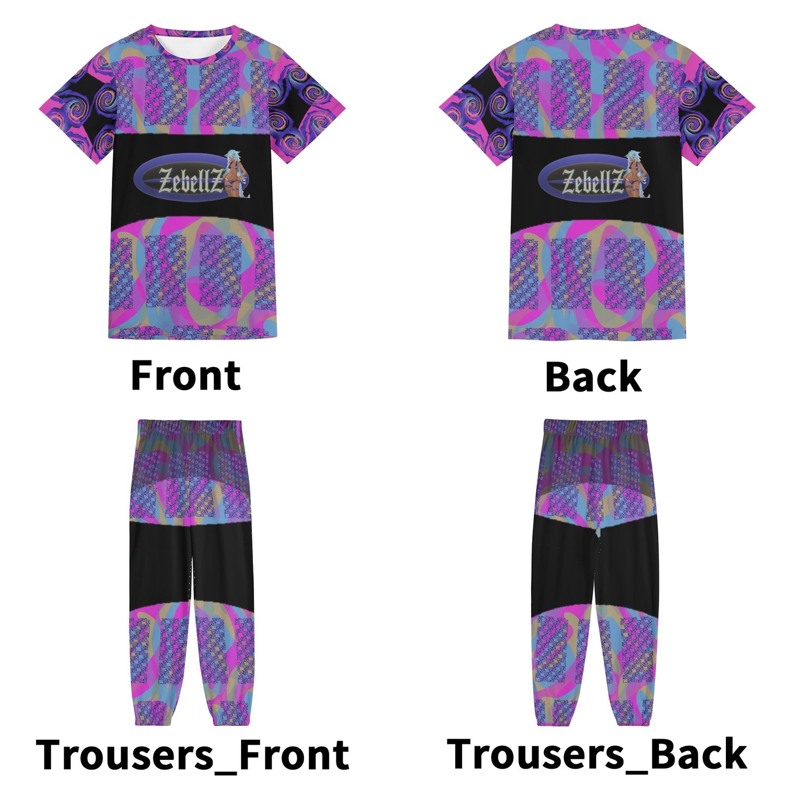 Zebellz True Imaging Legacy: Signature Brand Logo Unisex AOP Short Sleeve Blouse & Pants Sports Set | Premium Heavyweight 630g | S-5XL - Image 3