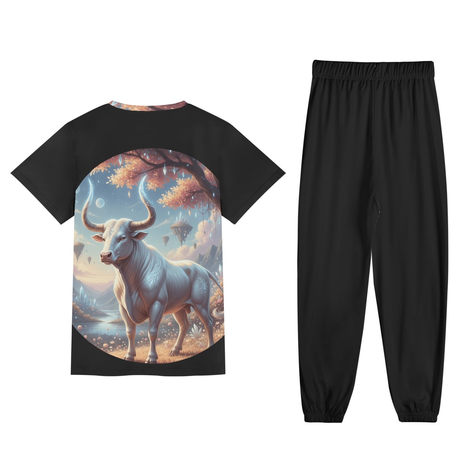 Zebellz Luminous Taurus: Lady Bull Signature Unisex AOP Short Sleeve Blouse & Pants Sports Set | Premium Heavyweight 630g | S-5XL - Image 2