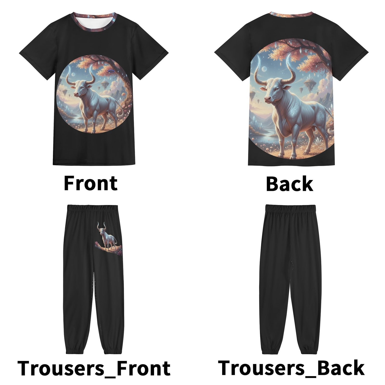 Zebellz Luminous Taurus: Lady Bull Signature Unisex AOP Short Sleeve Blouse & Pants Sports Set | Premium Heavyweight 630g | S-5XL - Image 3