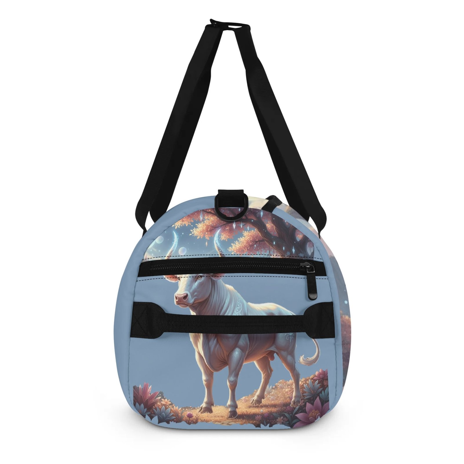 Zebellz White Luminous Taurus: Lady Bull Signature Sports Gym Bag & Travel Duffle | Unisex Large Tote with Shoe Compartment | Premium Flannel Twill & PU | 18" Travel Luggage - Image 4