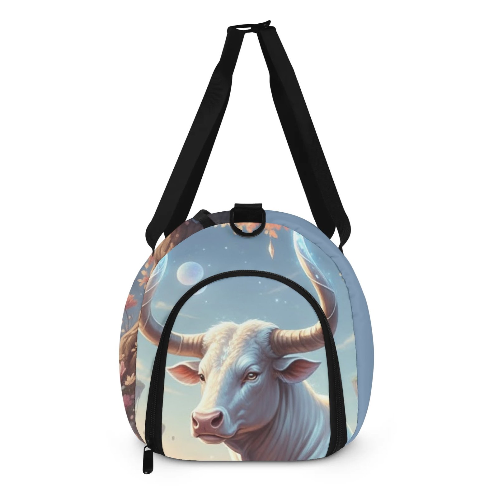 Zebellz White Luminous Taurus: Lady Bull Signature Sports Gym Bag & Travel Duffle | Unisex Large Tote with Shoe Compartment | Premium Flannel Twill & PU | 18" Travel Luggage - Image 5