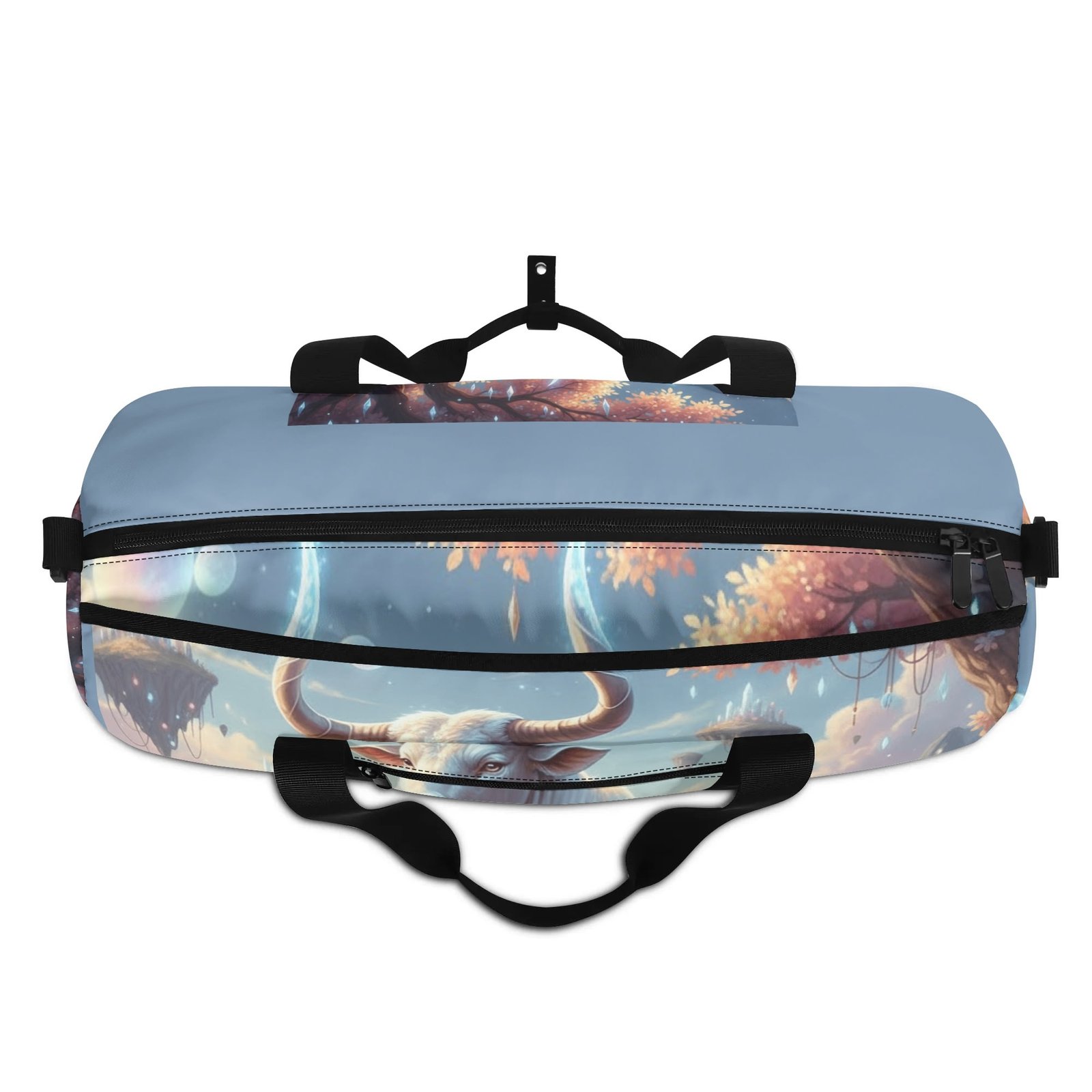 Zebellz White Luminous Taurus: Lady Bull Signature Sports Gym Bag & Travel Duffle | Unisex Large Tote with Shoe Compartment | Premium Flannel Twill & PU | 18" Travel Luggage - Image 6