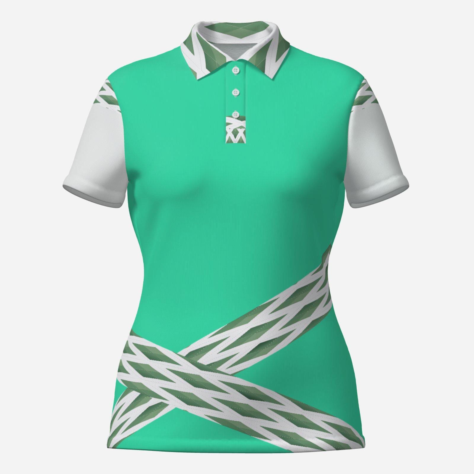 Women Polo Shirt Soft Fit-White Button Zebellz Mint Galaxy Collection
