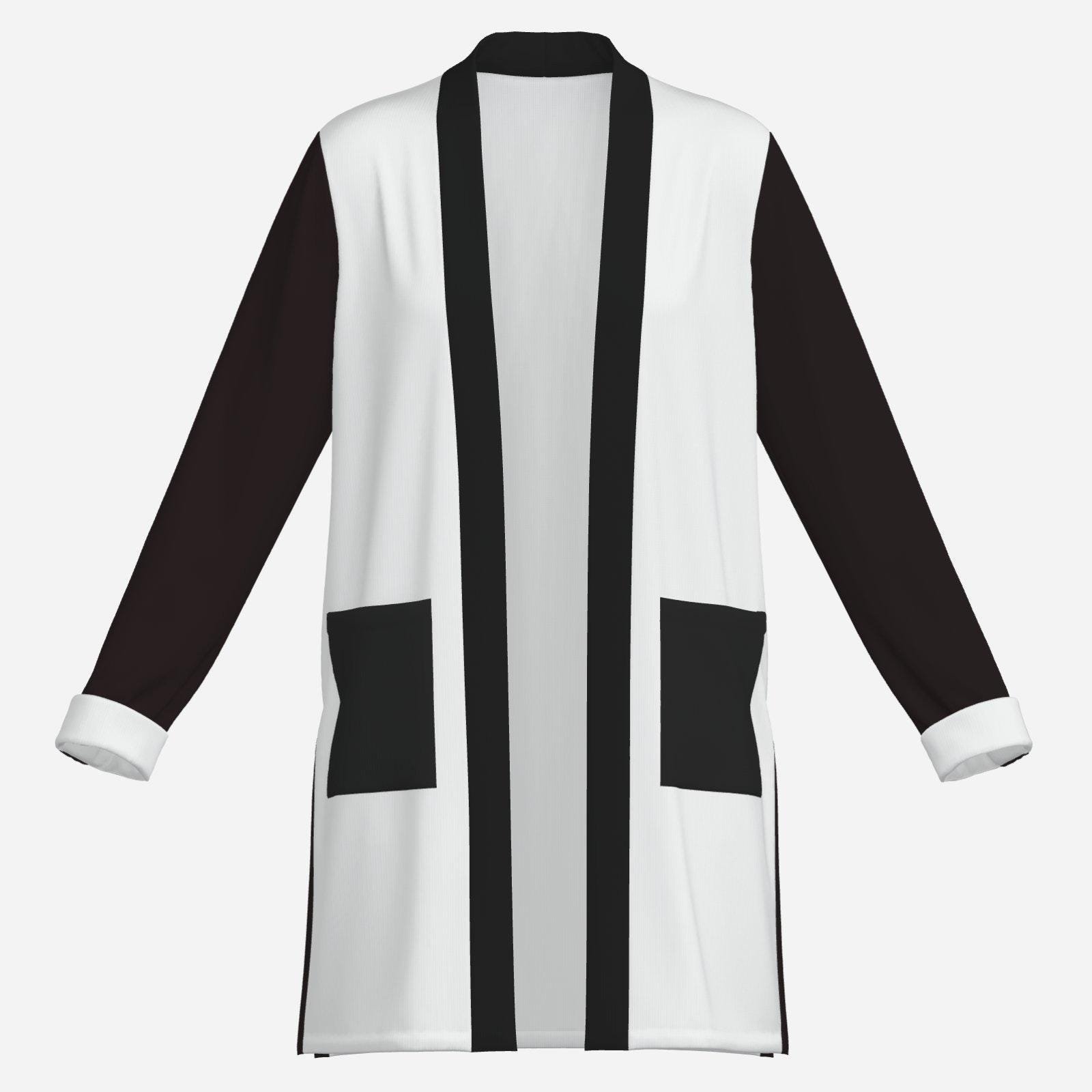 Black and White Open Front Long Cardigan Lightweight Zebellz Designs - Image 2