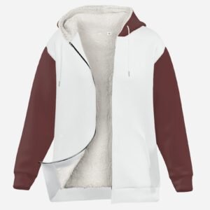 Thicken Fleece Full-Zip Hoodie Zebellz Design: White-Brown Split