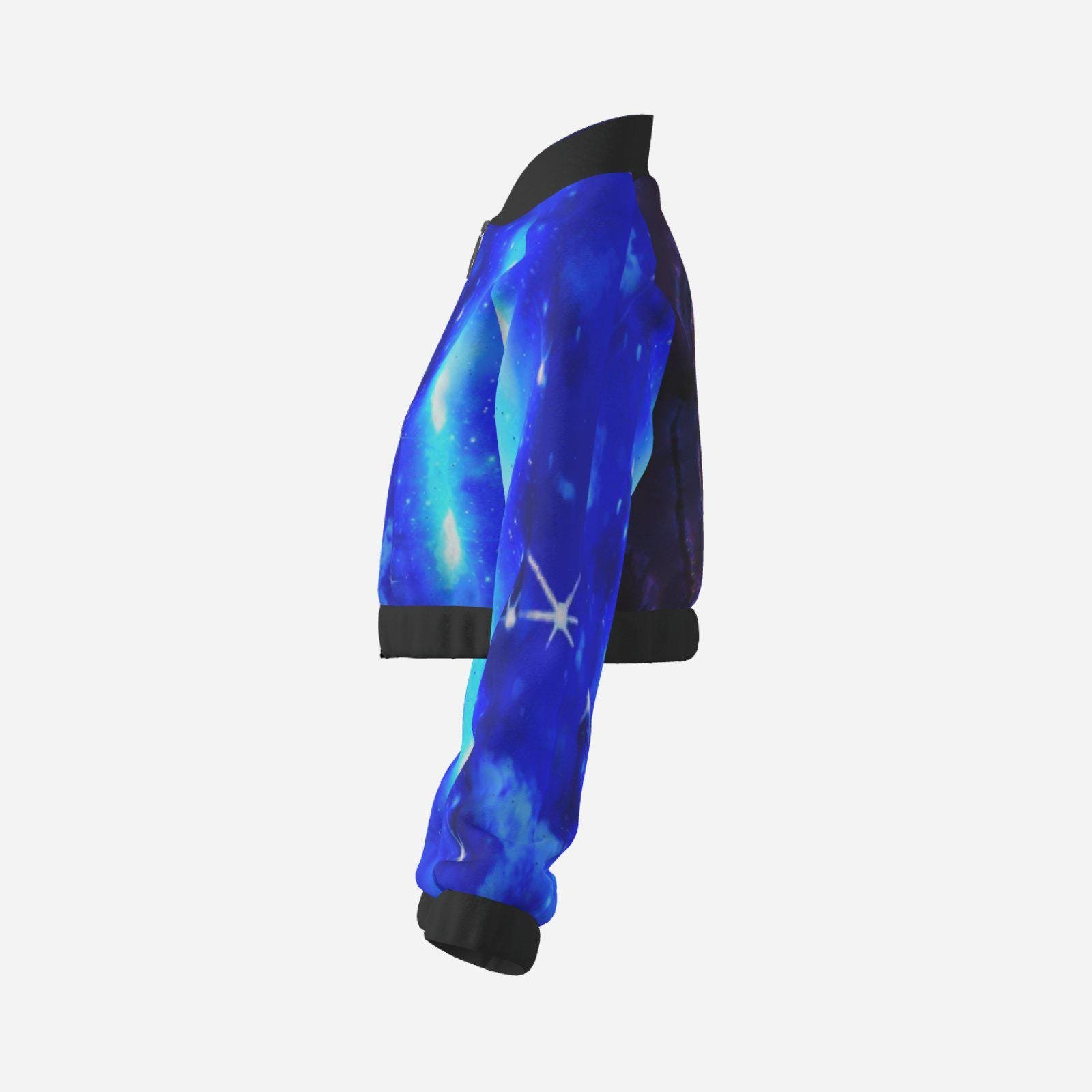 UPF50+ Women's Crop Bomber Jacket ZEBELLZ Design: Blue Galaxy Customized - Image 5