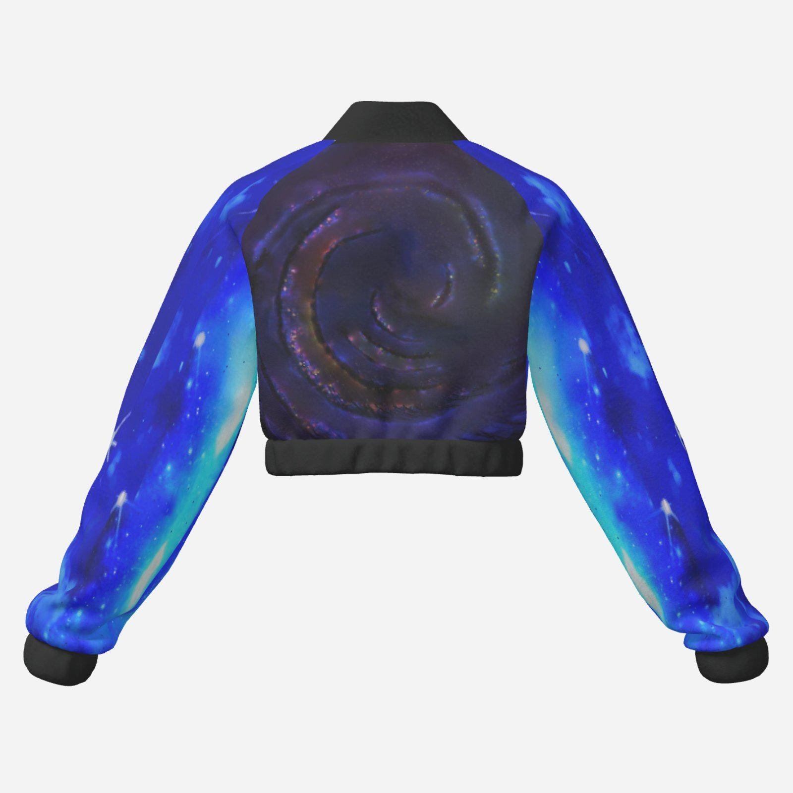 UPF50+ Women's Crop Bomber Jacket ZEBELLZ Design: Blue Galaxy Customized - Image 4