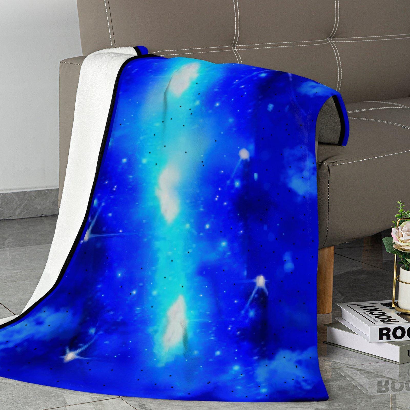 Double Layer Flannel Blanket Cozy & Fluffy Zebellz Design: Blue Galaxy - Image 2