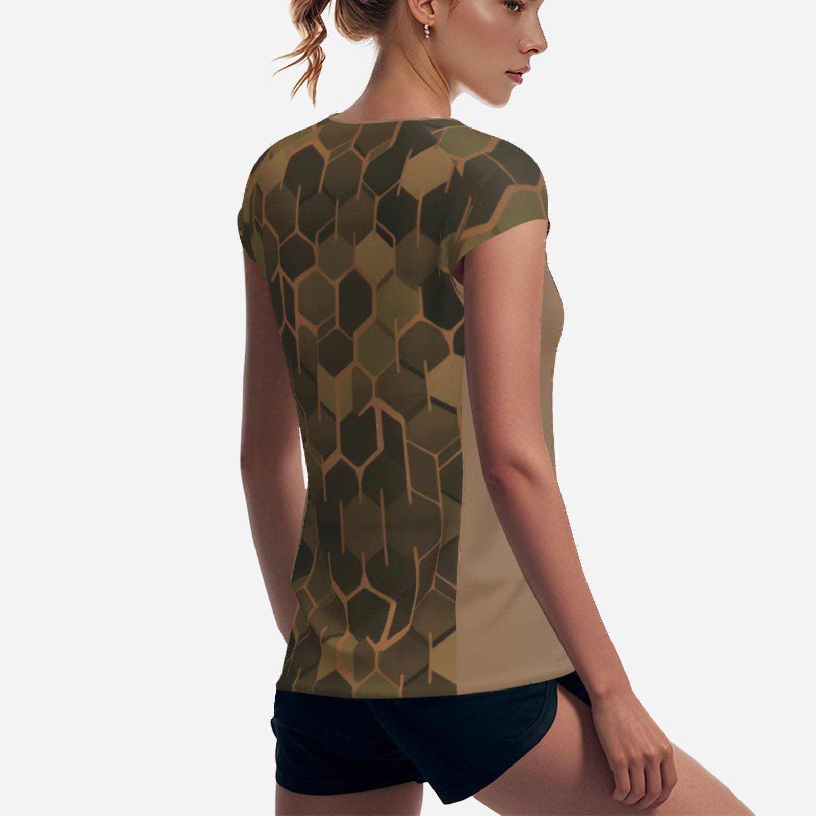 Workout T-Shirt Half Open Sleeve Cooling Quick Dry ZEBELLZ Design: Green Planet UPF50+ - Image 4
