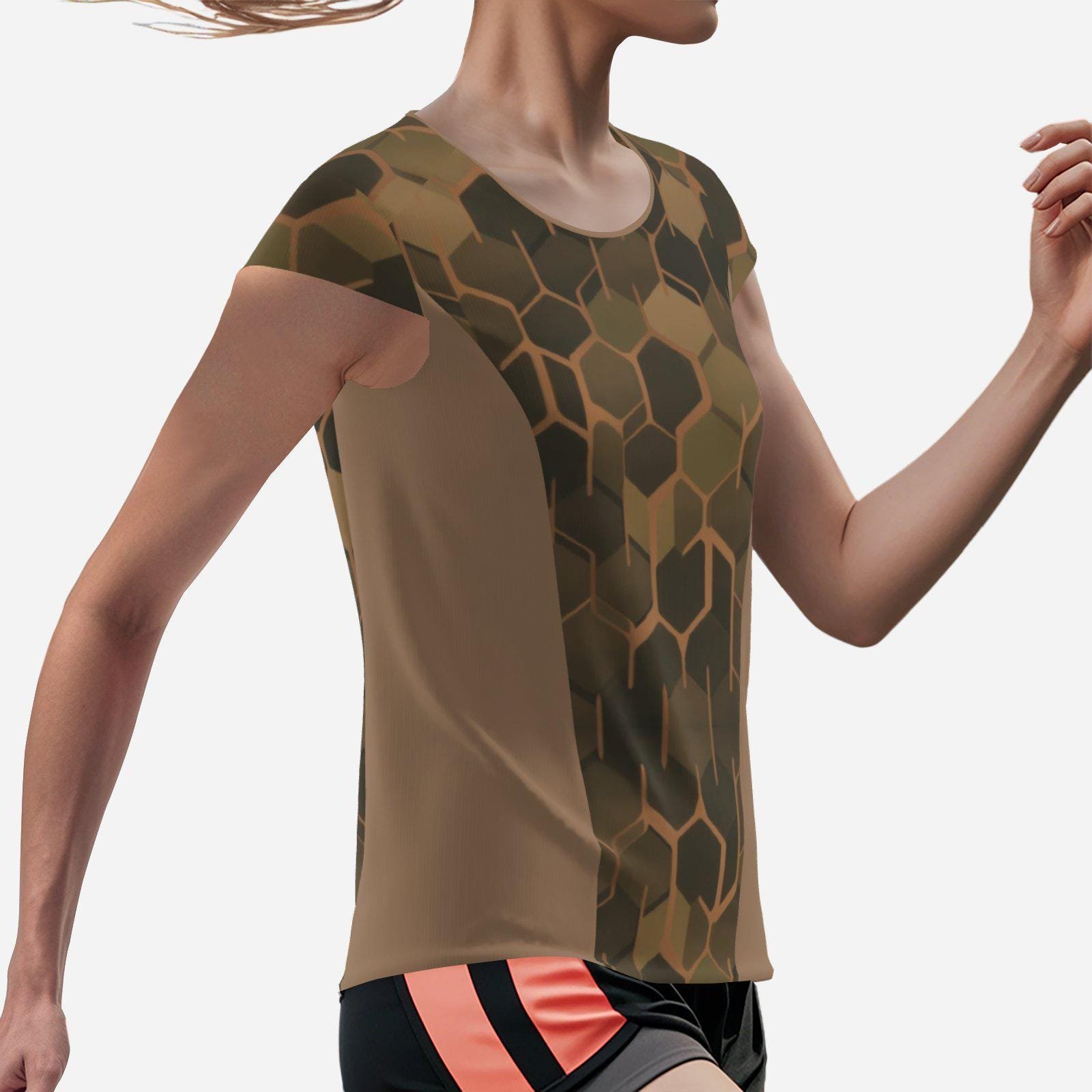 Workout T-Shirt Half Open Sleeve Cooling Quick Dry ZEBELLZ Design: Green Planet UPF50+ - Image 3