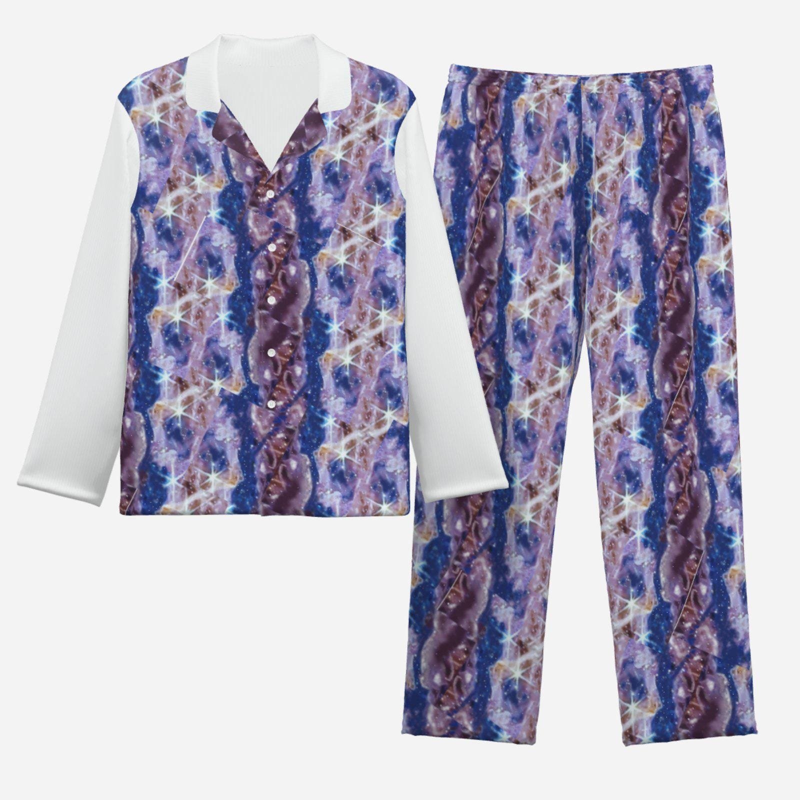 Art Pajama Set | Soft Button-Down | Loungewear | Zebellz Purple Galaxy Collection | Sleepwear