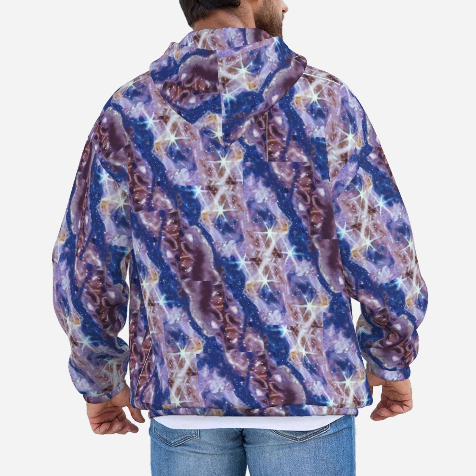 Men's Hoodie with Pocket-Air Layer | Zebellz Purple Galaxy Collection | 200 GSM - Image 2