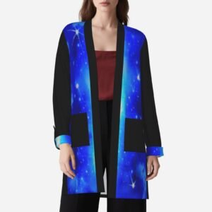Women's Open Front Long Cardigan Lightweight Star Galaxy Print