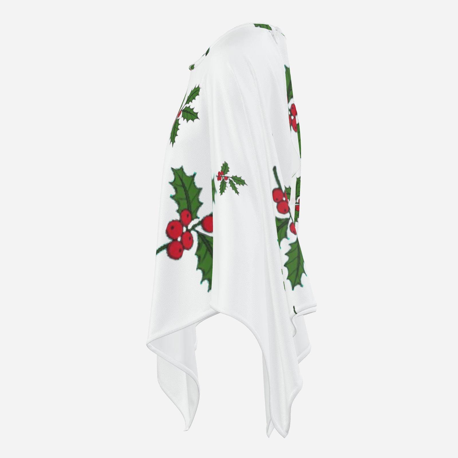 Poncho Cape | Shawl Wrap |Winter Cover Up |ZEBELLZ Collection: White Holly and Swirls 24 ? 20.8 Inch - Image 8