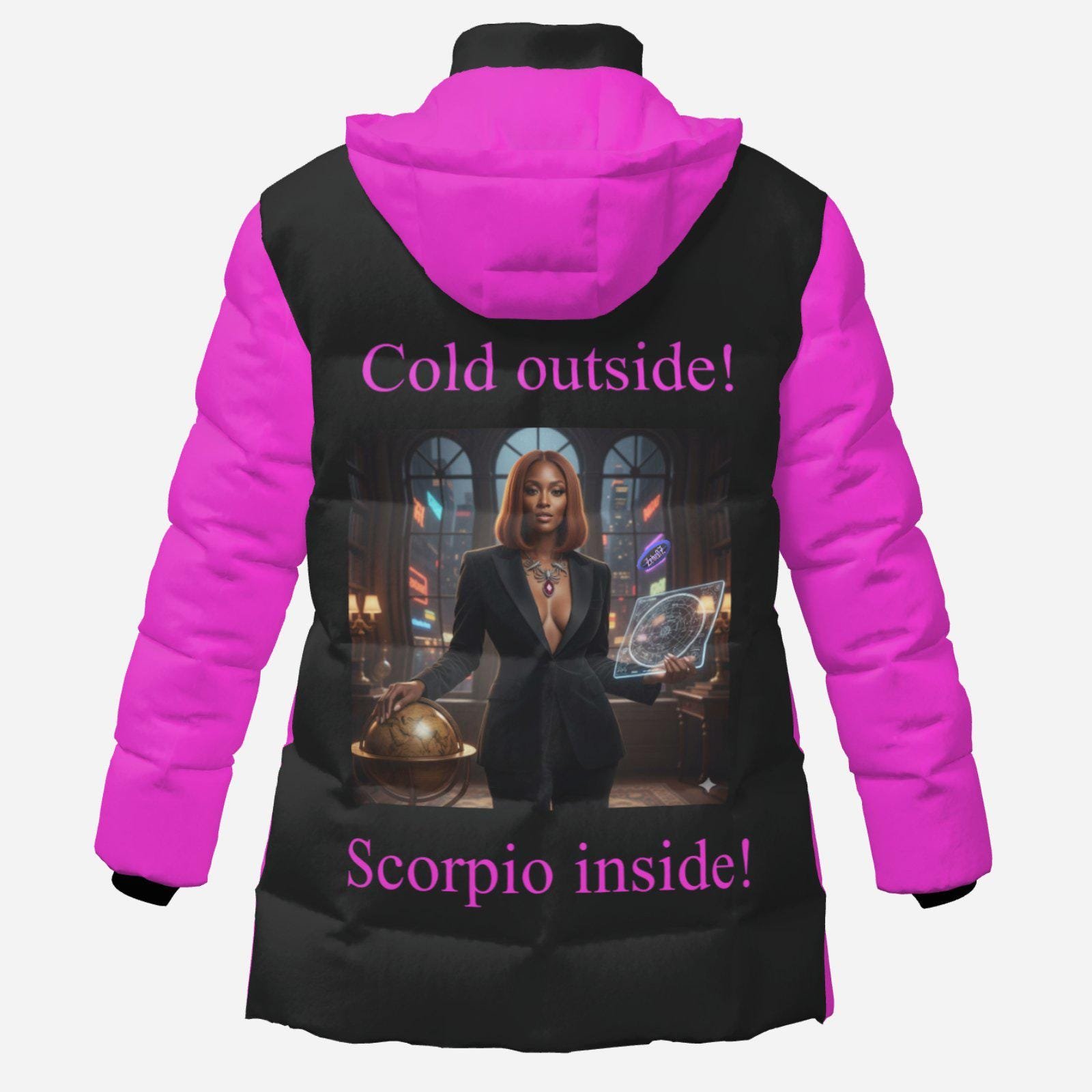Scorpio Zodiac Puffer Jacket | Afrocentric Art & Black Girl Magic | Authentic Zebellz Art Brand Outerwear - Image 5