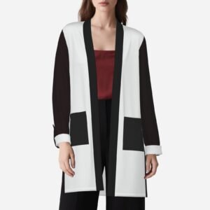 Black and White Open Front Long Cardigan Lightweight Zebellz Designs