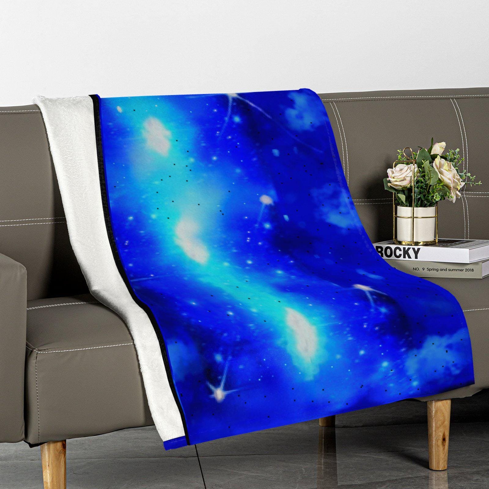 Double Layer Flannel Blanket Cozy & Fluffy ZEBELLZ Design Blue Star Galazy - Image 3