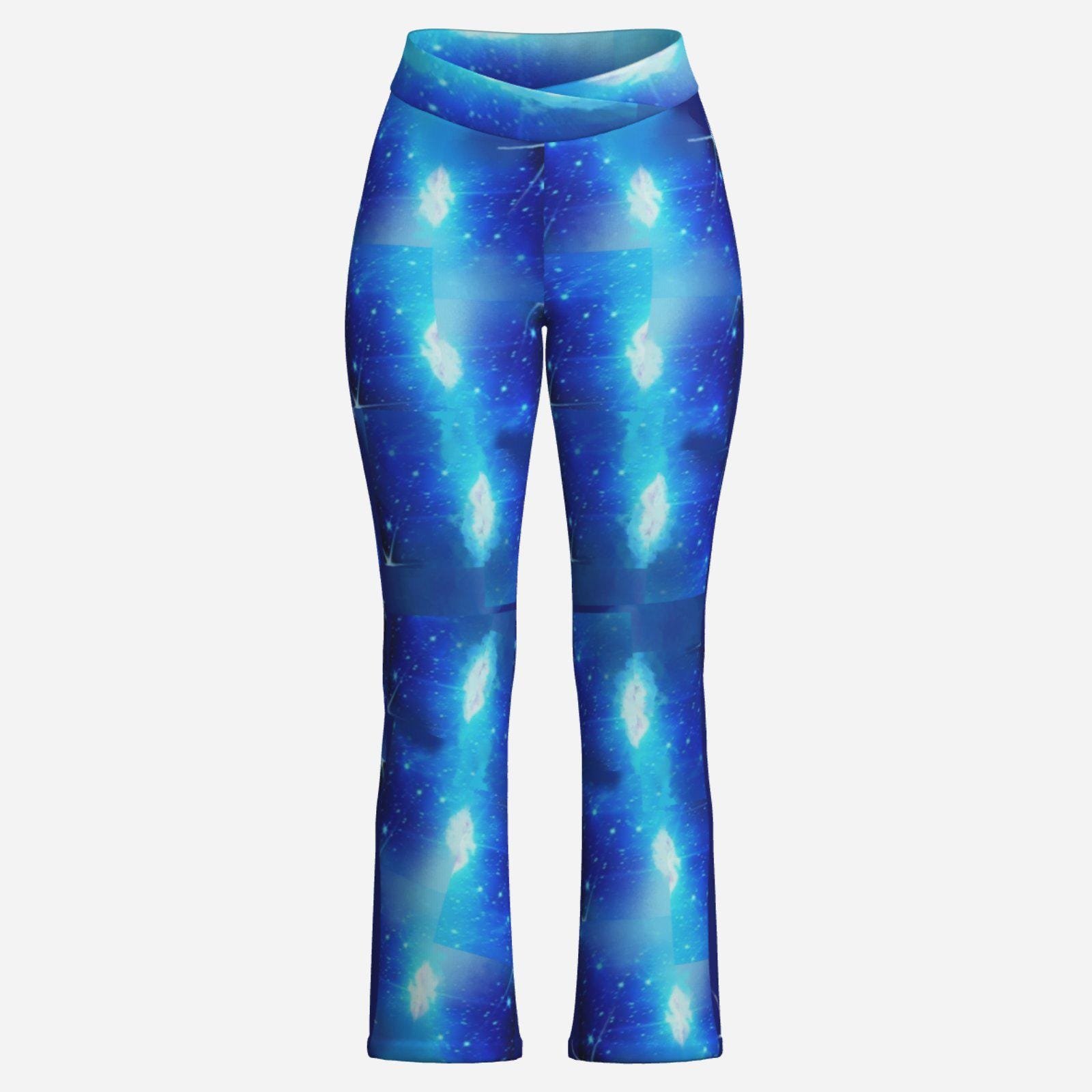 Women's UPF50+ Crossover Yoga Jogging Pants With Tummy Control ZEBELLZ Design: Blue Galaxy