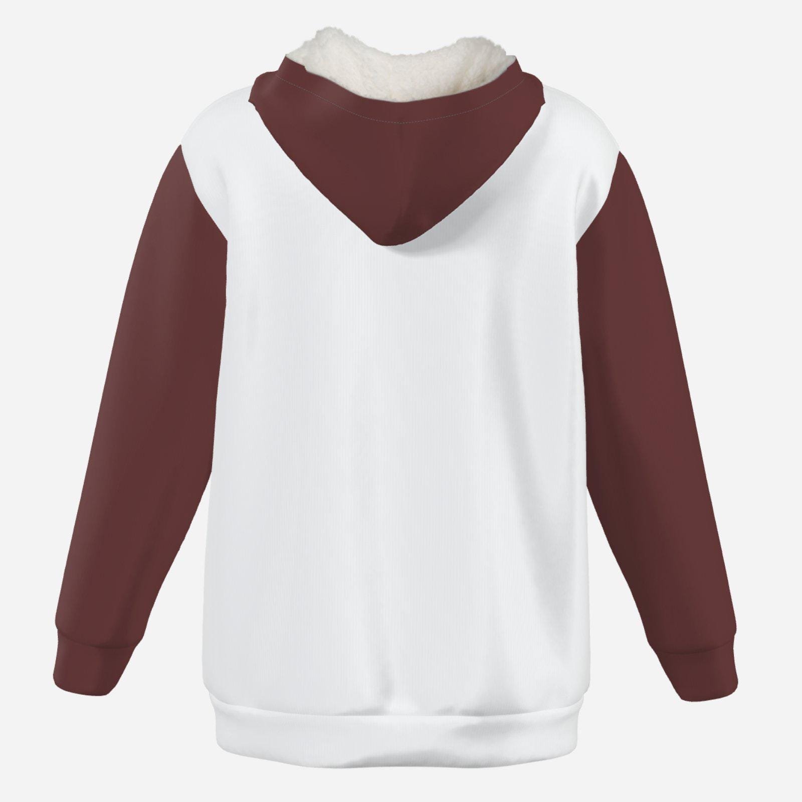 Thicken Fleece Full-Zip Hoodie Zebellz Design: White-Brown Split - Image 2