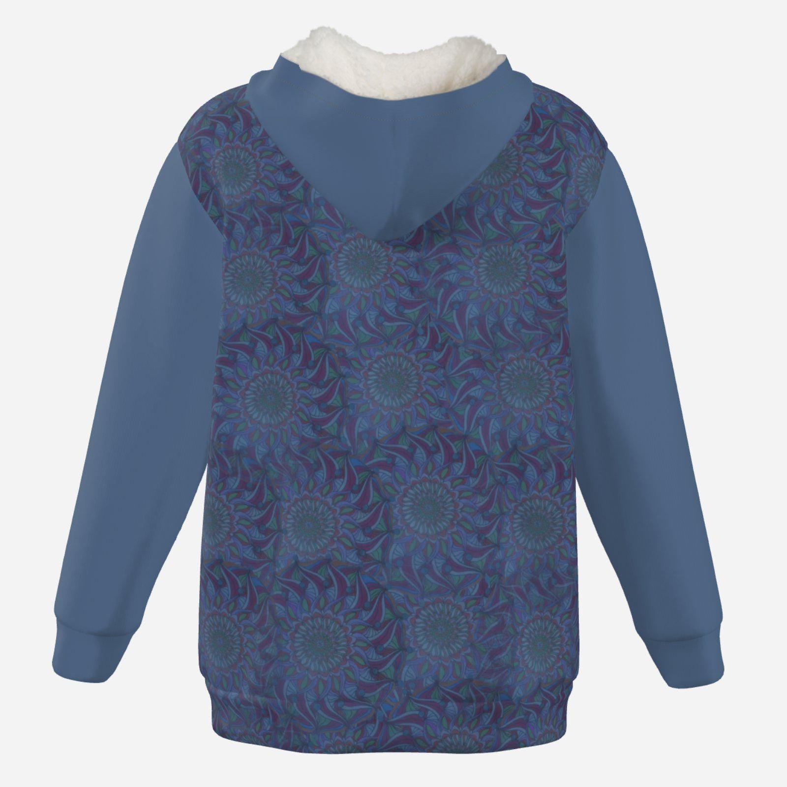 Thicken Fleece Full-Zip Hoodie Zebellz Design: Midnight Blue Asteroid - Image 2