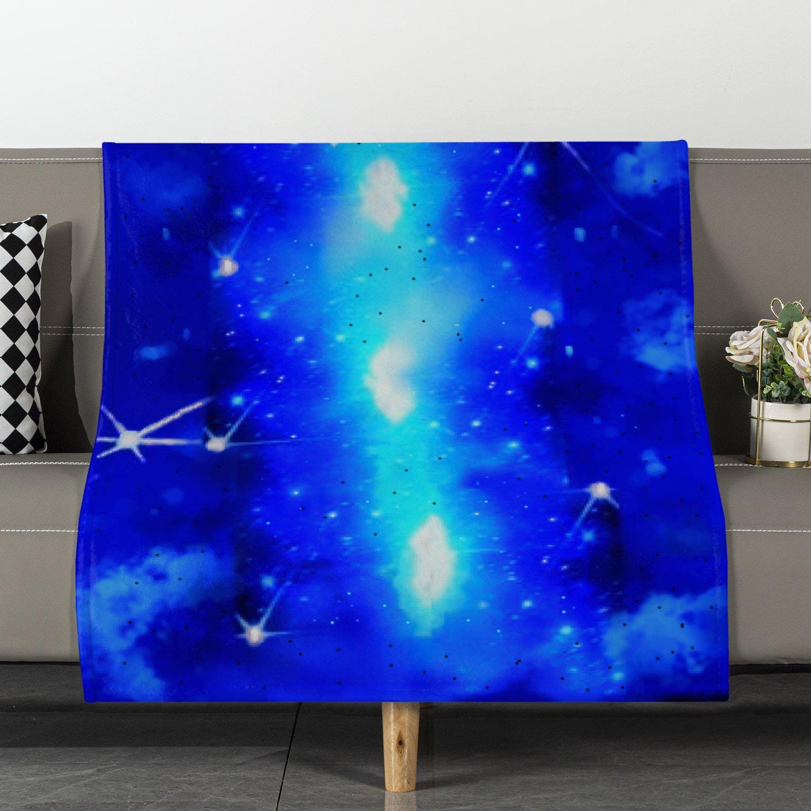 Double Layer Flannel Blanket Cozy & Fluffy Zebellz Design: Blue Galaxy