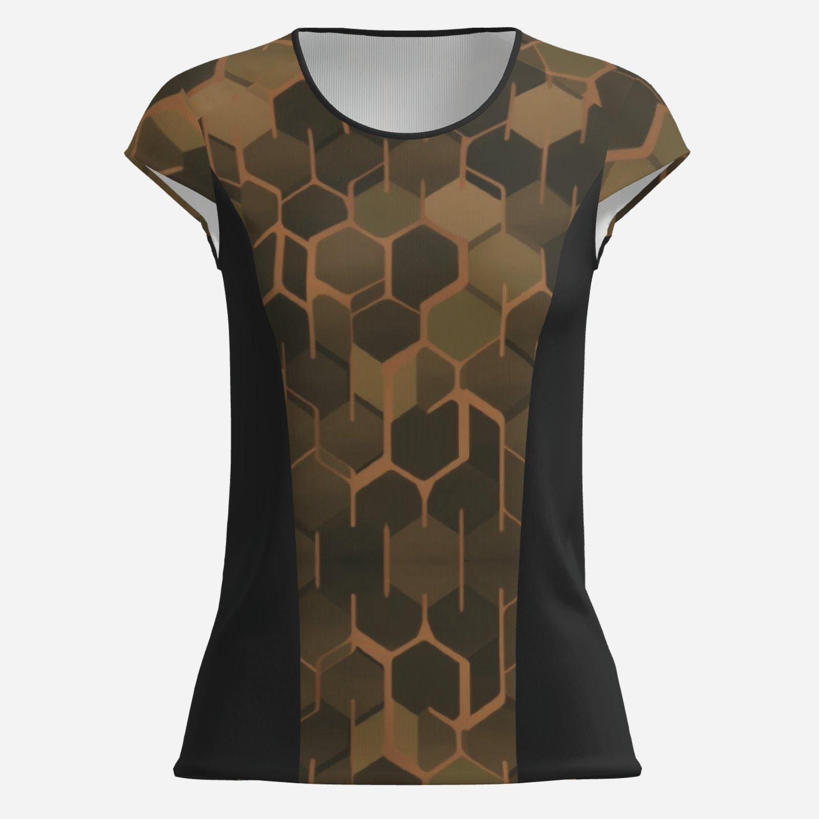 Workout T-Shirt Half Open Sleeve Cooling Quick Dry ZEBELLZ Design: Dark-Green Planet UPF50+